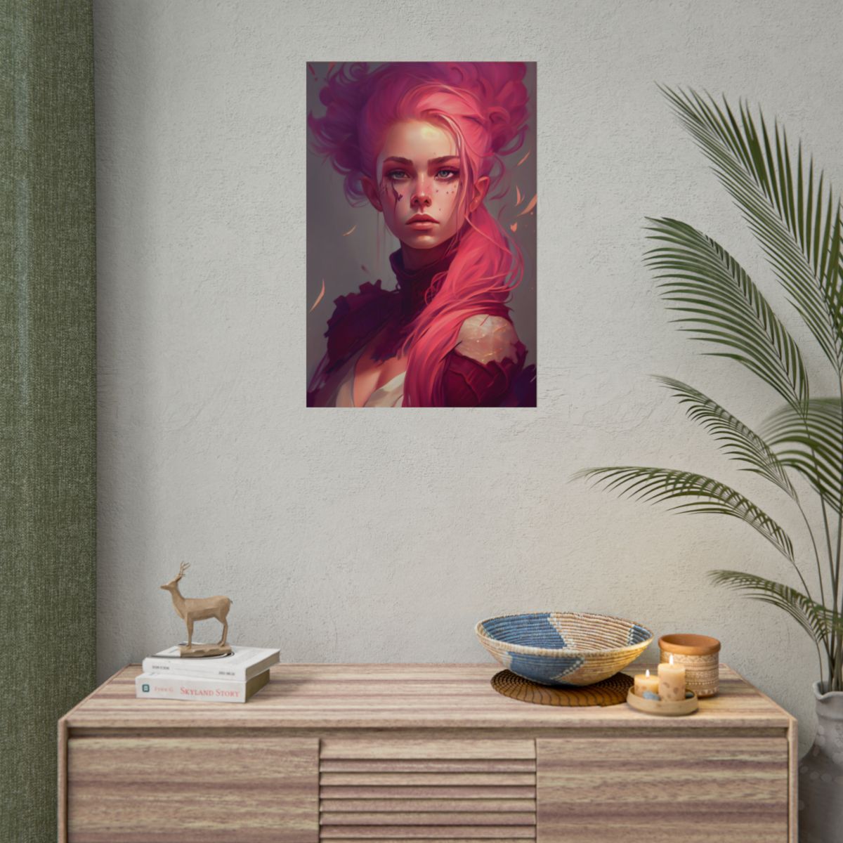 Enigmatic Portrait: Pink Hair in Darkness - Poster