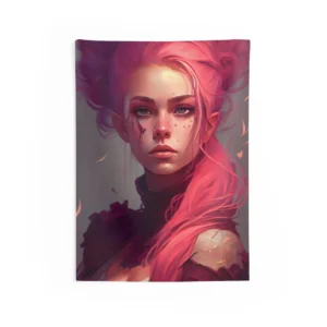 Pink Hair Woman with Freckles Wall Tapestry