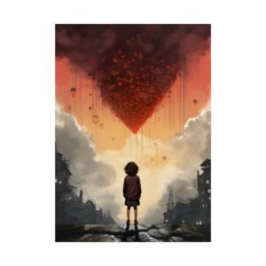 Child Facing a Red Heart Poster