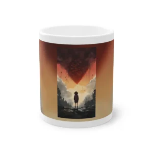 Child Facing a Red Heart Mug