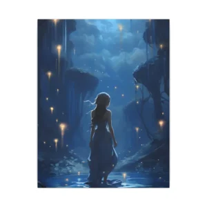 Woman in Moonlit Forest Pool Canvas Print