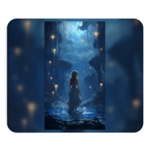 Woman in Moonlit Forest Pool Mouse Pad