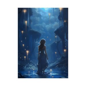 Woman in Moonlit Forest Pool Poster