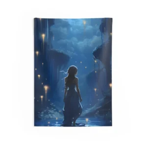 Woman in Moonlit Forest Pool Wall Tapestry