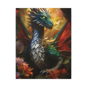 Green Dragon Among Flowers Canvas Print