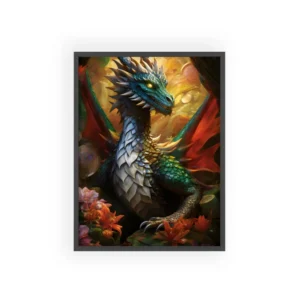 Green Dragon Among Flowers Framed Poster