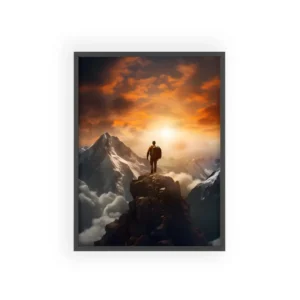 Hiker on Mountain Peak Framed Poster