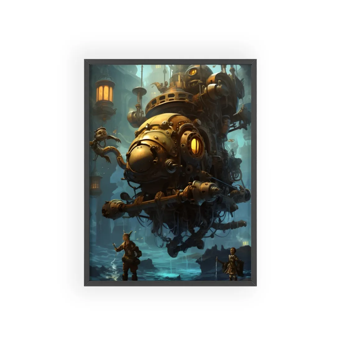 Epic Steampunk Oceanic Adventure: Crew Sets Sail - Framed Poster