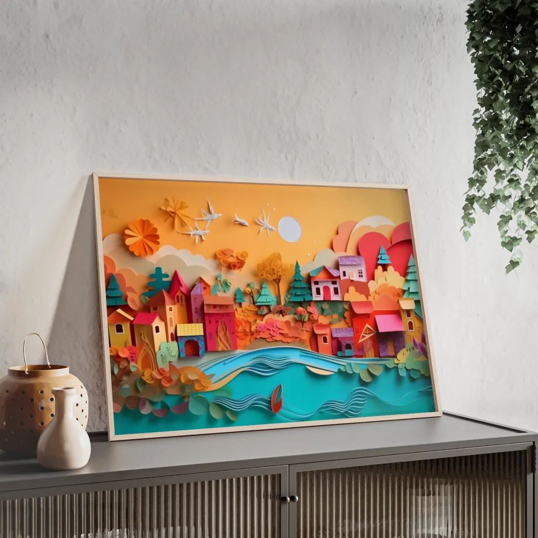 Epic Sunset Beach: Magical Paper Quilling - Framed Poster