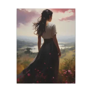 Woman Overlooking a Meadow Lake Canvas Print