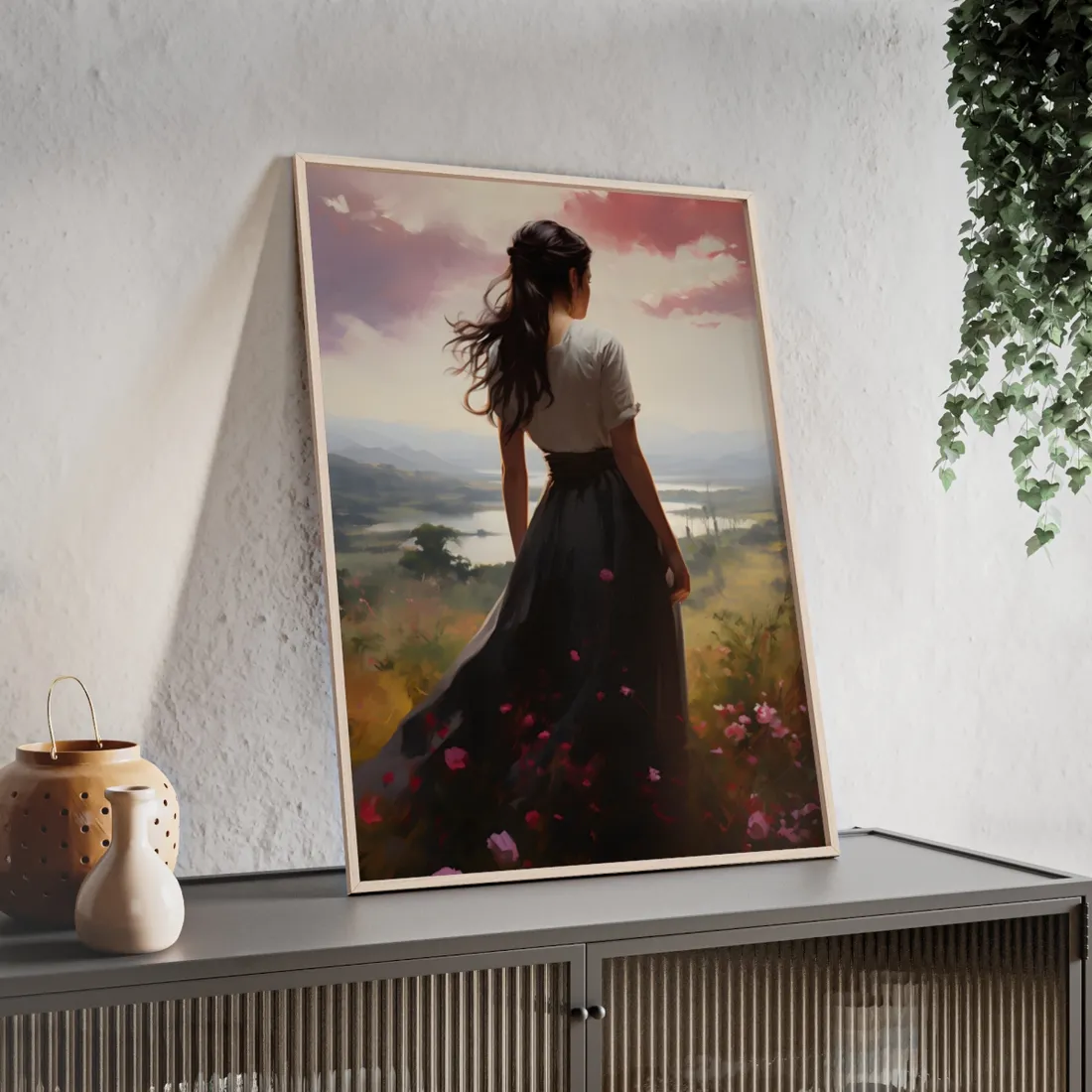 Ethereal Beauty: A Candid Portrait of a Dark-Skinned Woman - Framed Poster