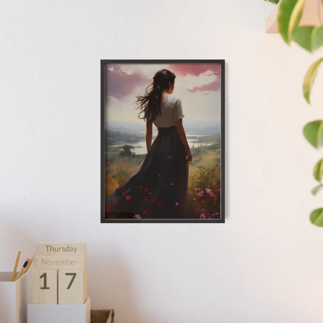 Ethereal Beauty: A Candid Portrait of a Dark-Skinned Woman - Framed Poster