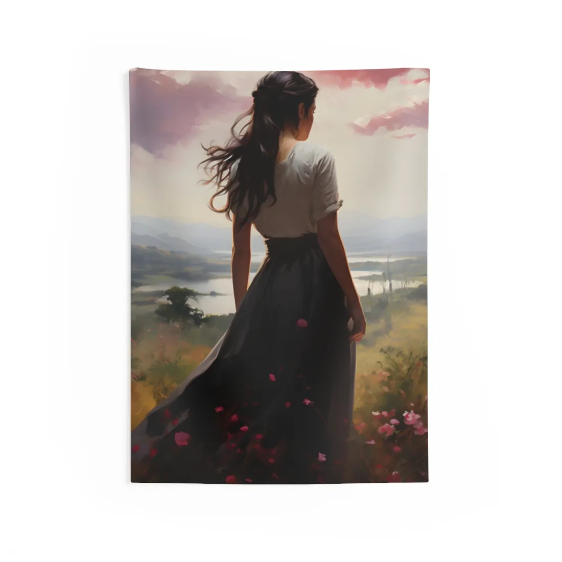 Ethereal Beauty: A Candid Portrait of a Dark-Skinned Woman - Wall Tapestry