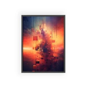 Abstract Floating Cubes at Sunset Framed Poster
