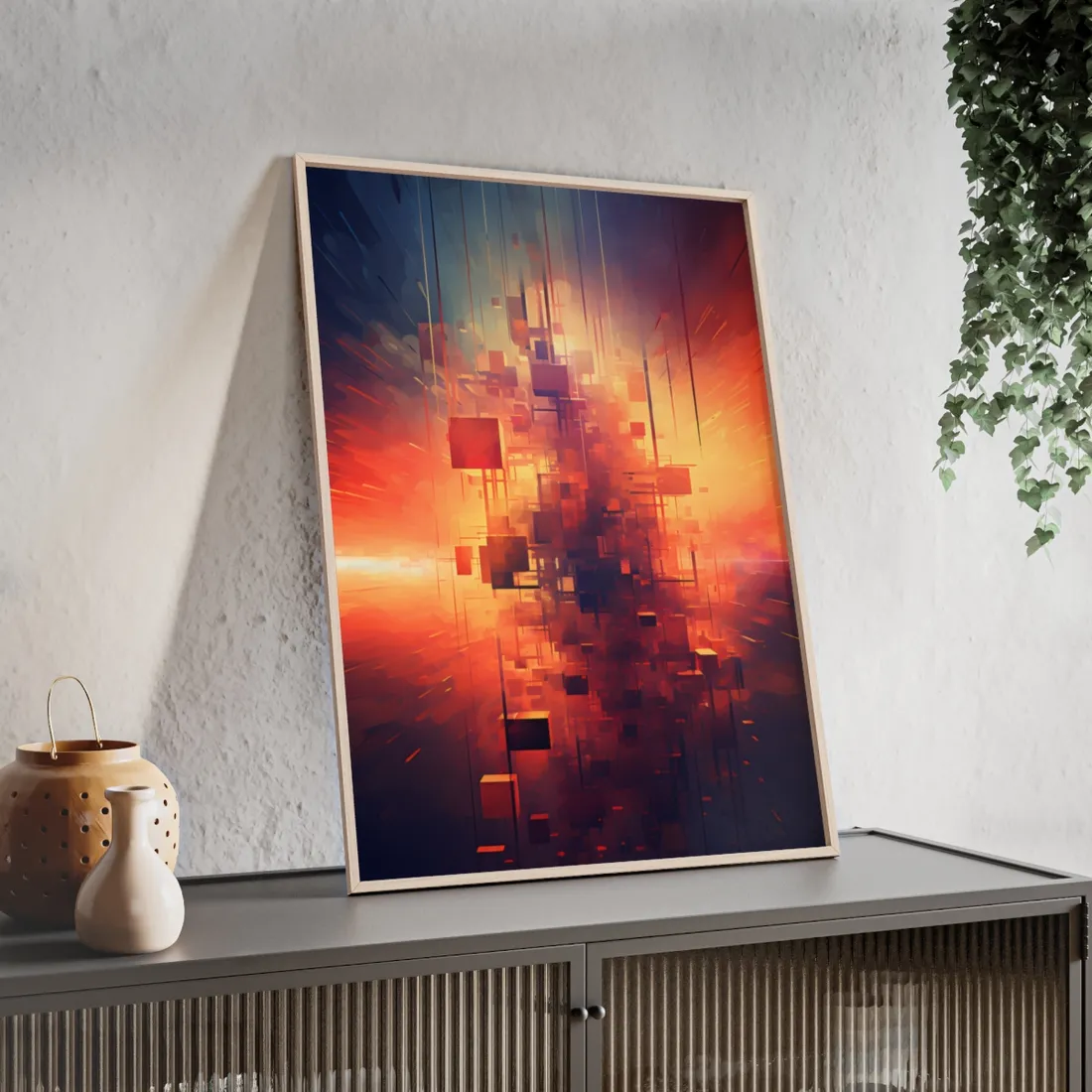 Ethereal Cyber Dreamscape: Abstract Digital Art - Framed Poster