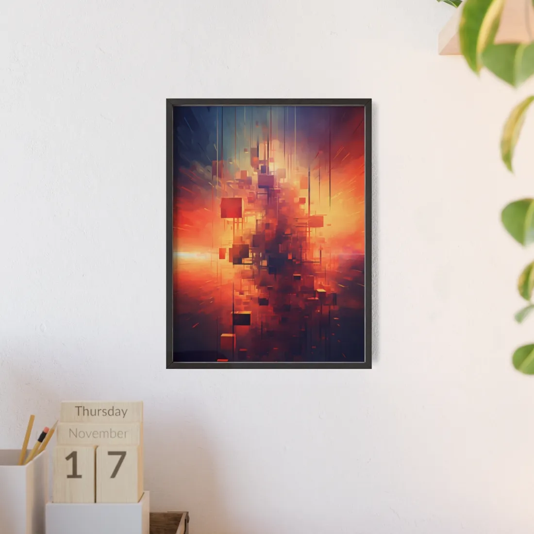 Ethereal Cyber Dreamscape: Abstract Digital Art - Framed Poster