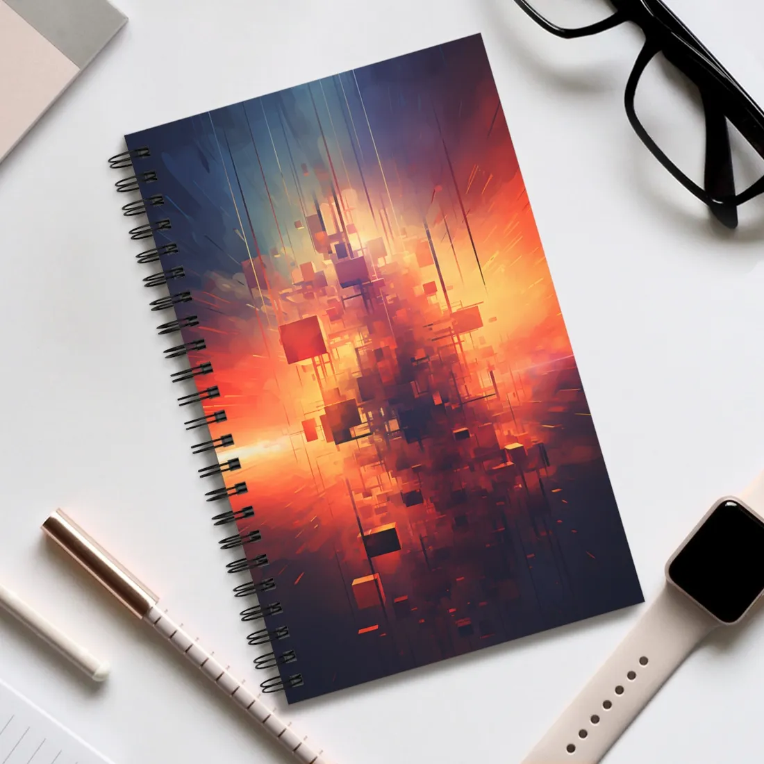 Ethereal Cyber Dreamscape: Abstract Digital Art - Spiral Notebook