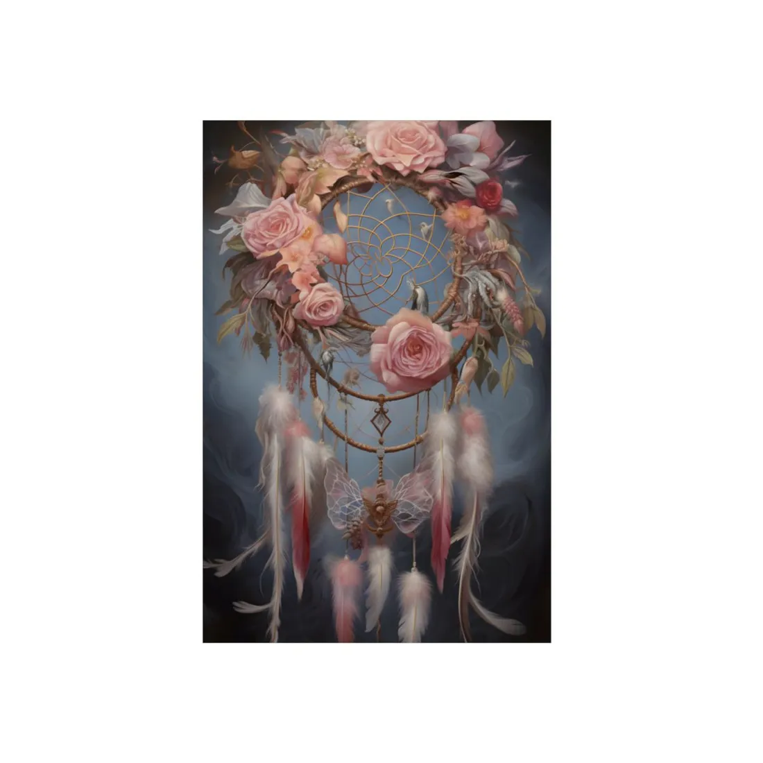 Ethereal Dreamcatcher Realm: Surreal Artwork with Colorful Feathers - Metal Poster