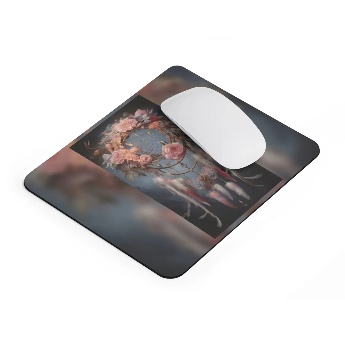 Ethereal Dreamcatcher Realm: Surreal Artwork with Colorful Feathers - Mouse Pad