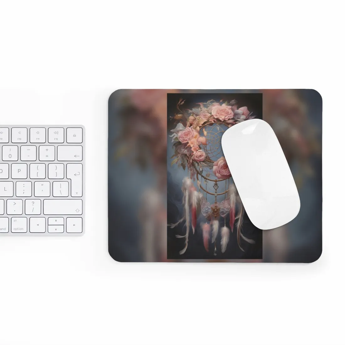 Ethereal Dreamcatcher Realm: Surreal Artwork with Colorful Feathers - Mouse Pad