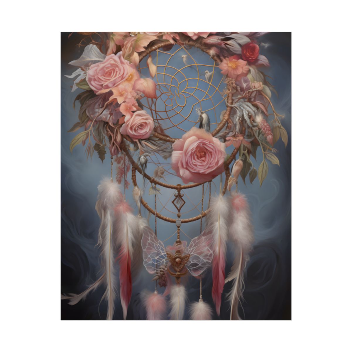 Ethereal Dreamcatcher Realm: Surreal Artwork with Colorful Feathers - Poster