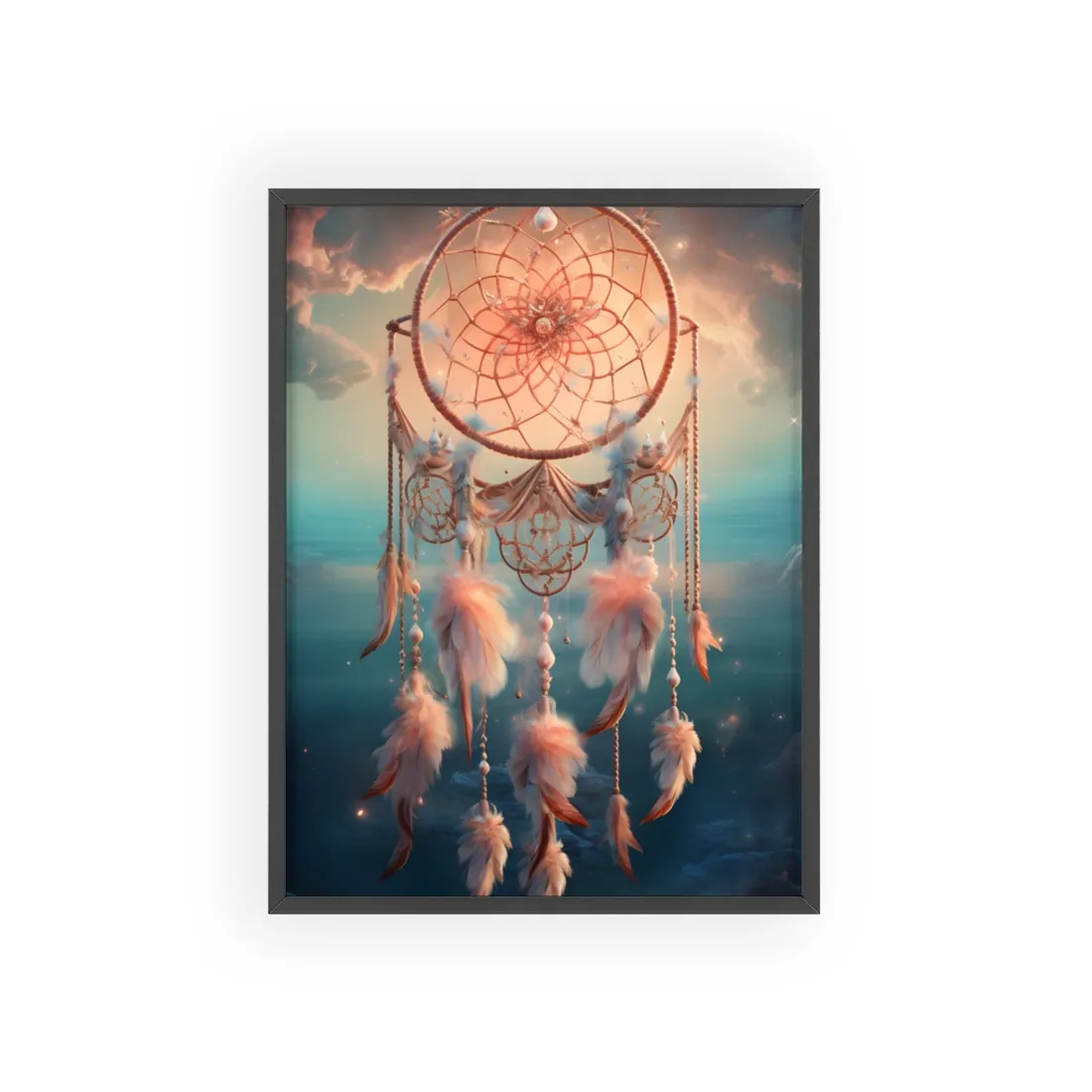 Ethereal Dreamcatcher Realm: Surreal Dreamscape Digital Art - Framed Poster