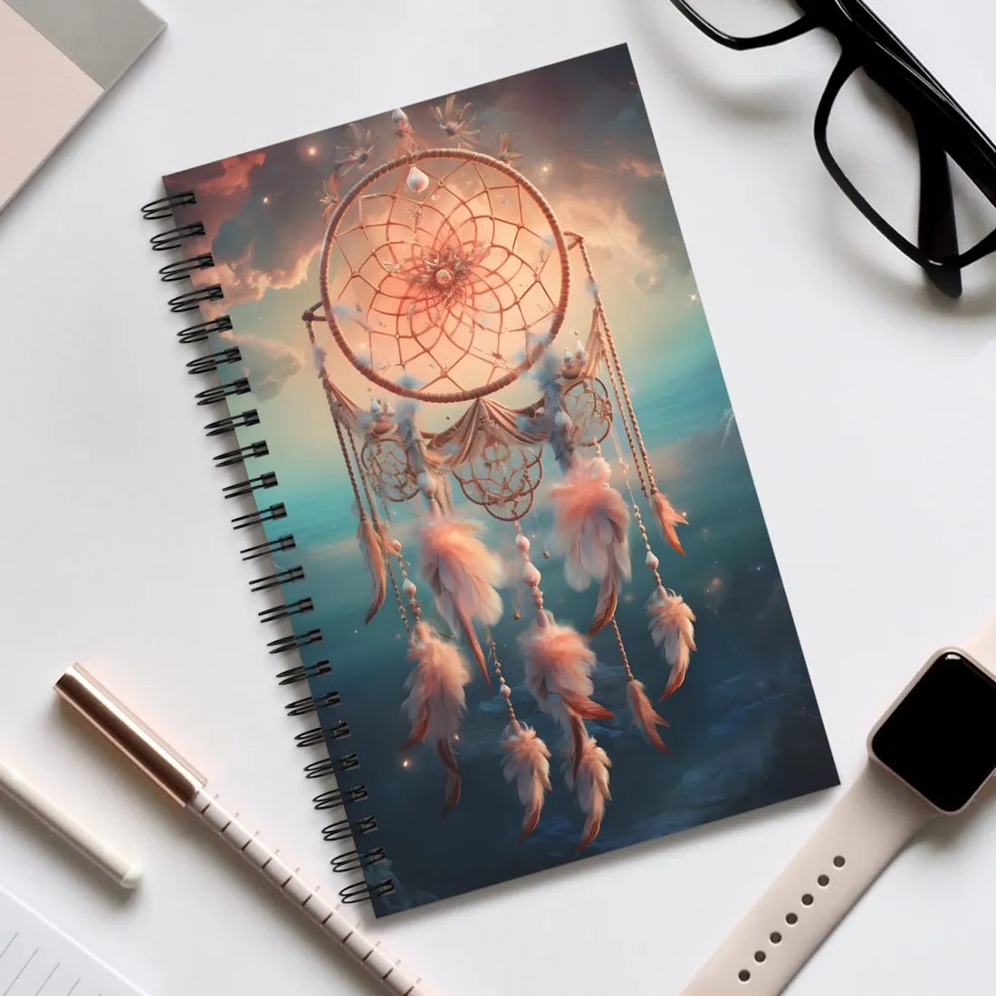 Ethereal Dreamcatcher Realm: Surreal Dreamscape Digital Art - Spiral Notebook