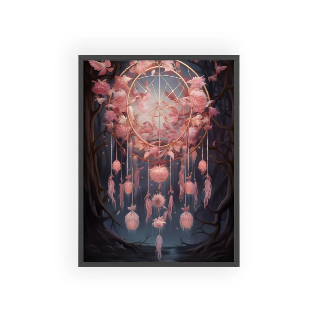 Ethereal Dreamcatcher Realm: Surreal Landscape Art - Framed Poster