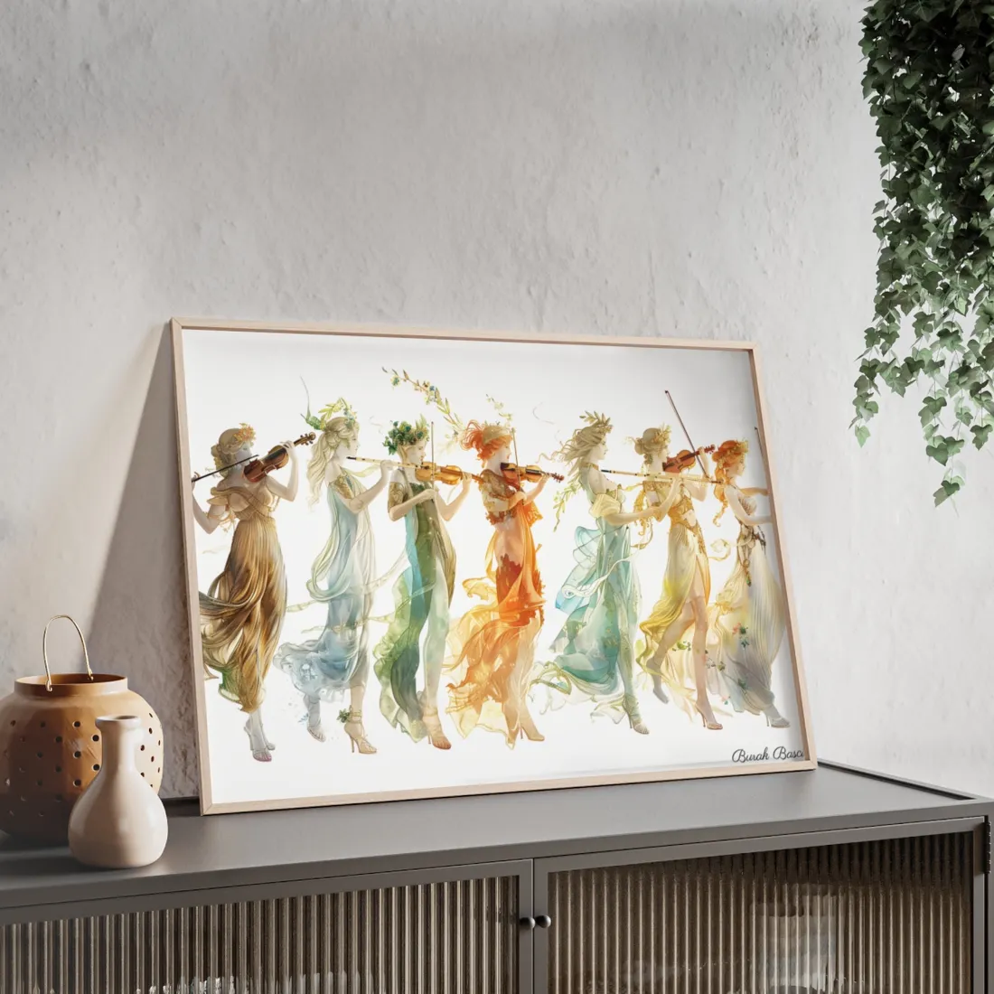 Ethereal Greek Goddesses: Serene Stylized Art - Framed Poster