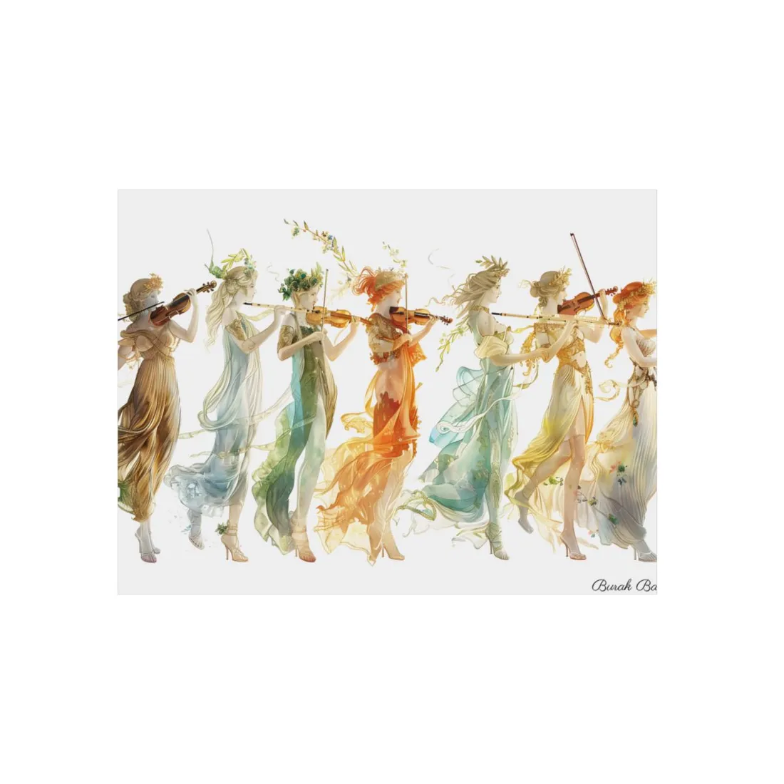 Ethereal Greek Goddesses: Serene Stylized Art - Metal Poster