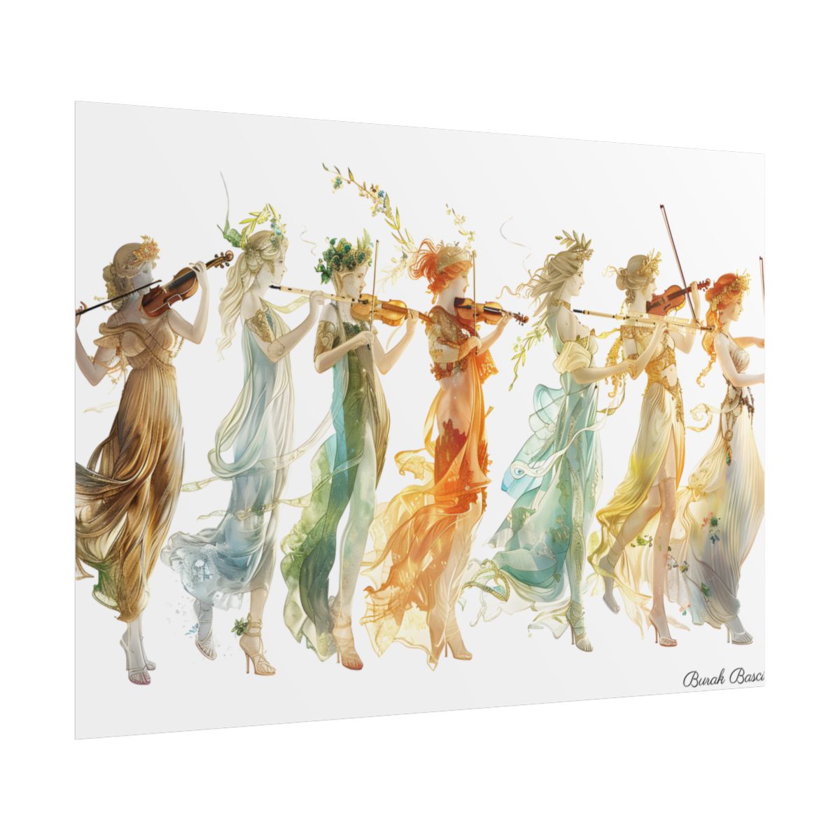 Ethereal Greek Goddesses: Serene Stylized Art - Poster