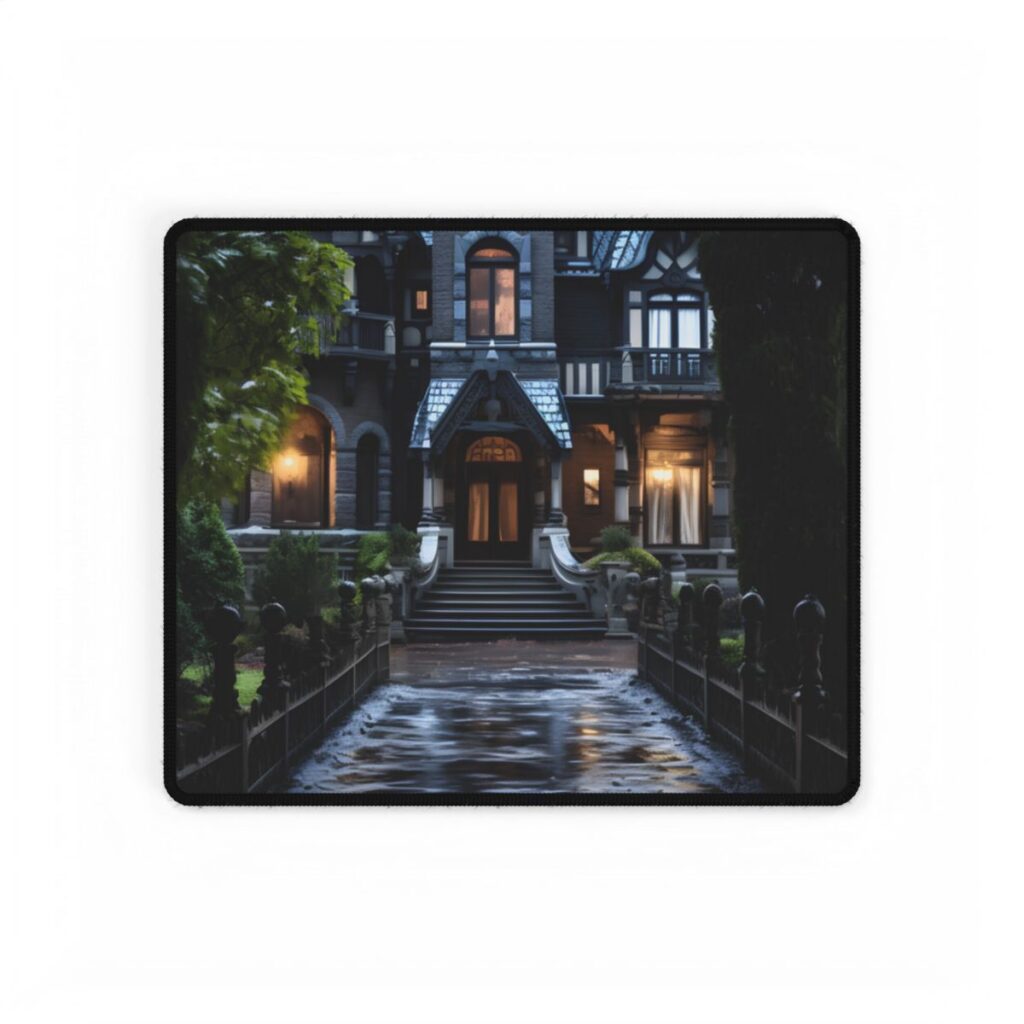 Ethereal Shadows of a Haunted Mansion: Dark Artwork - Desk Mat