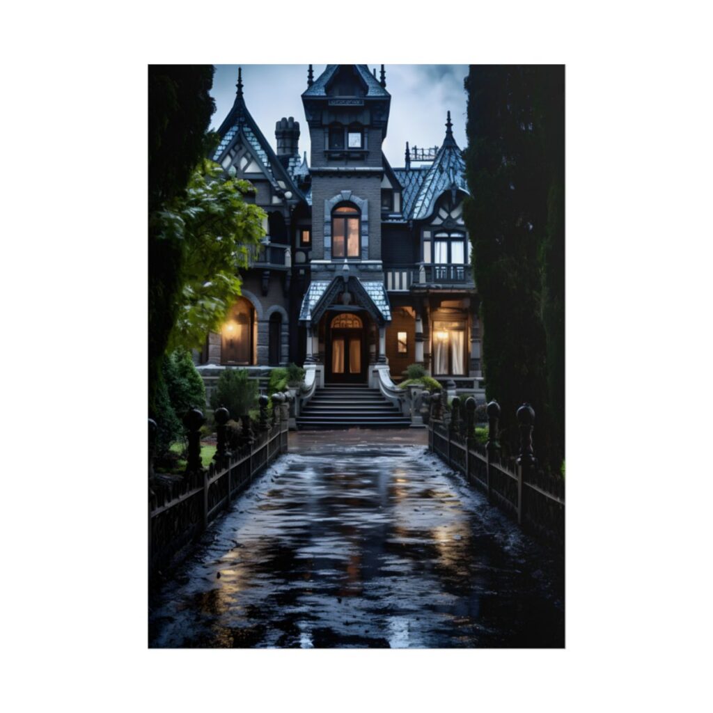 Ethereal Shadows of a Haunted Mansion: Dark Artwork - Poster