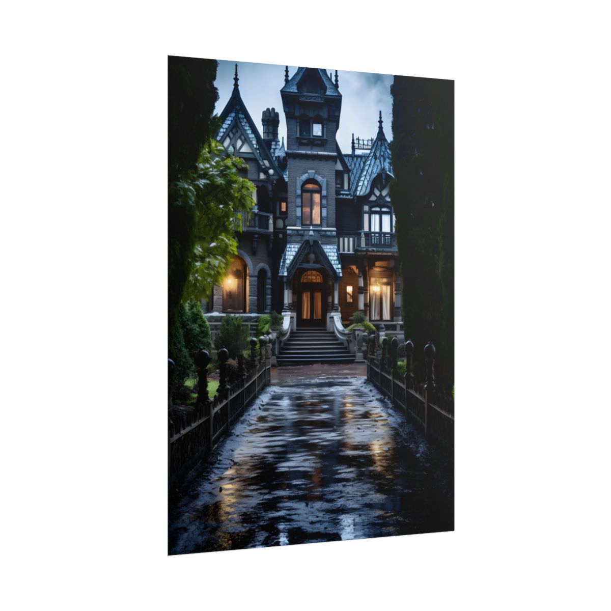 Ethereal Shadows of a Haunted Mansion: Dark Artwork - Poster
