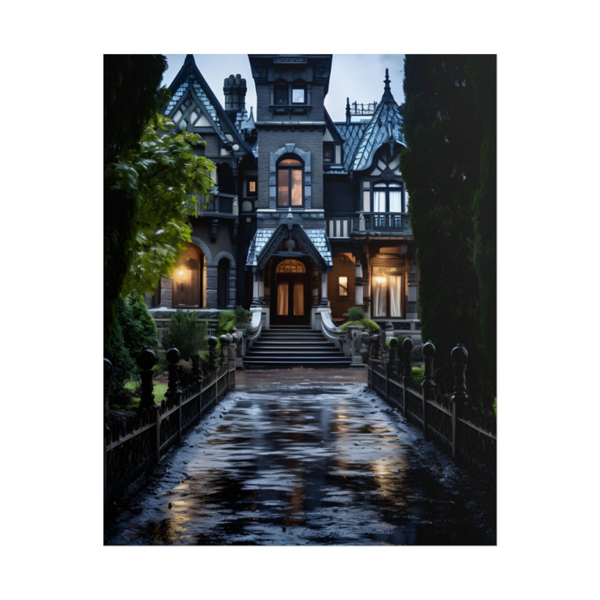 Ethereal Shadows of a Haunted Mansion: Dark Artwork - Poster