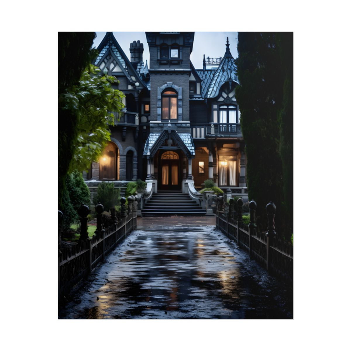 Ethereal Shadows of a Haunted Mansion: Dark Artwork - Poster