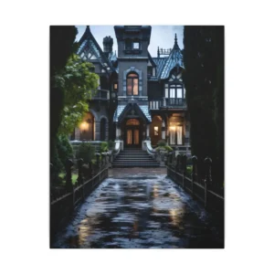 Gothic Victorian Mansion at Dusk Canvas Print