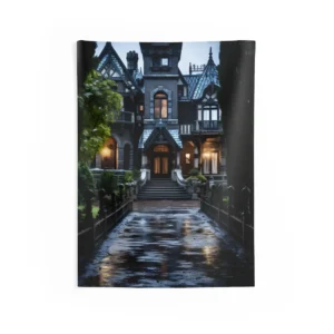 Gothic Victorian Mansion at Dusk Wall Tapestry