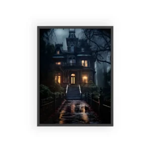 Victorian Mansion at Night Framed Poster