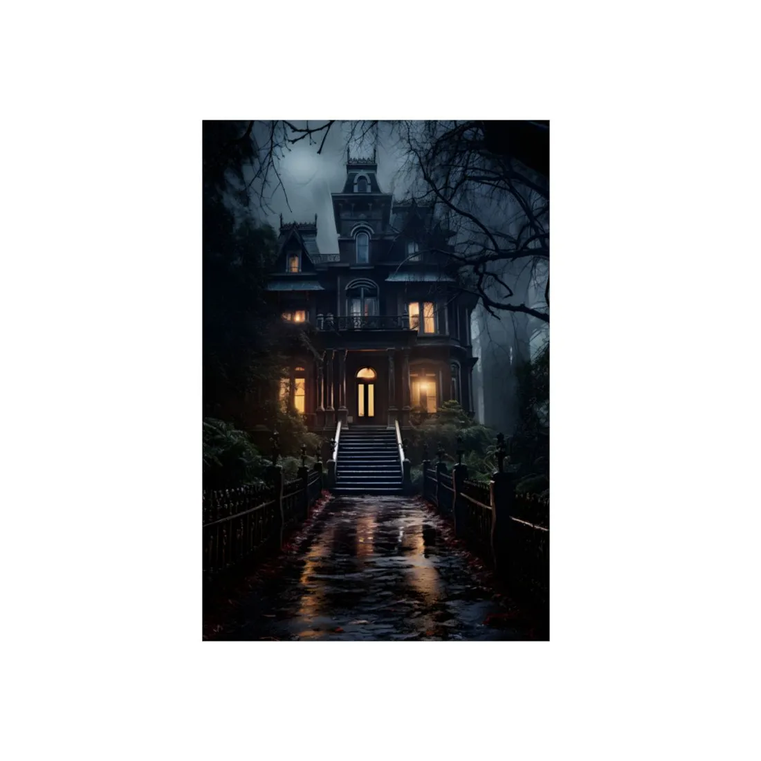 Ethereal Victorian Mansion at Dusk: A Haunting Atmosphere - Metal Poster
