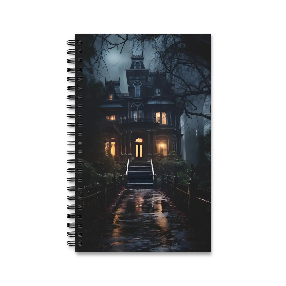 Ethereal Victorian Mansion at Dusk: A Haunting Atmosphere - Spiral Notebook