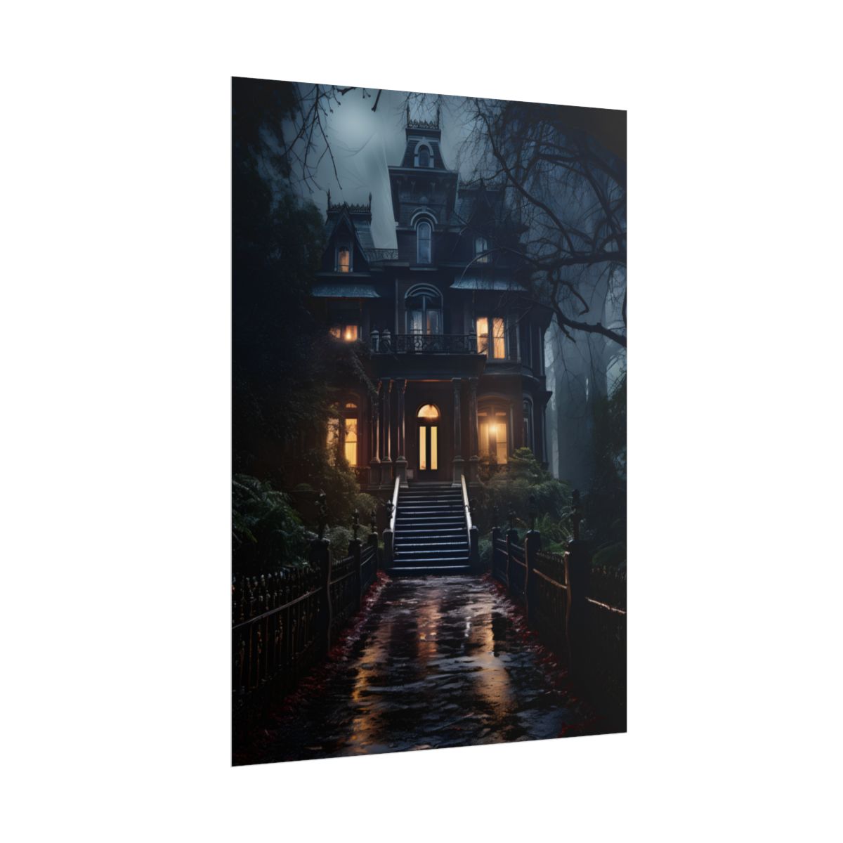 Ethereal Victorian Mansion at Dusk: A Haunting Atmosphere - Poster