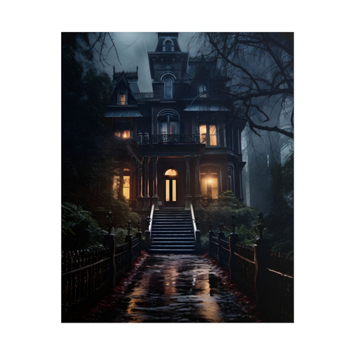 Ethereal Victorian Mansion at Dusk: A Haunting Atmosphere - Poster