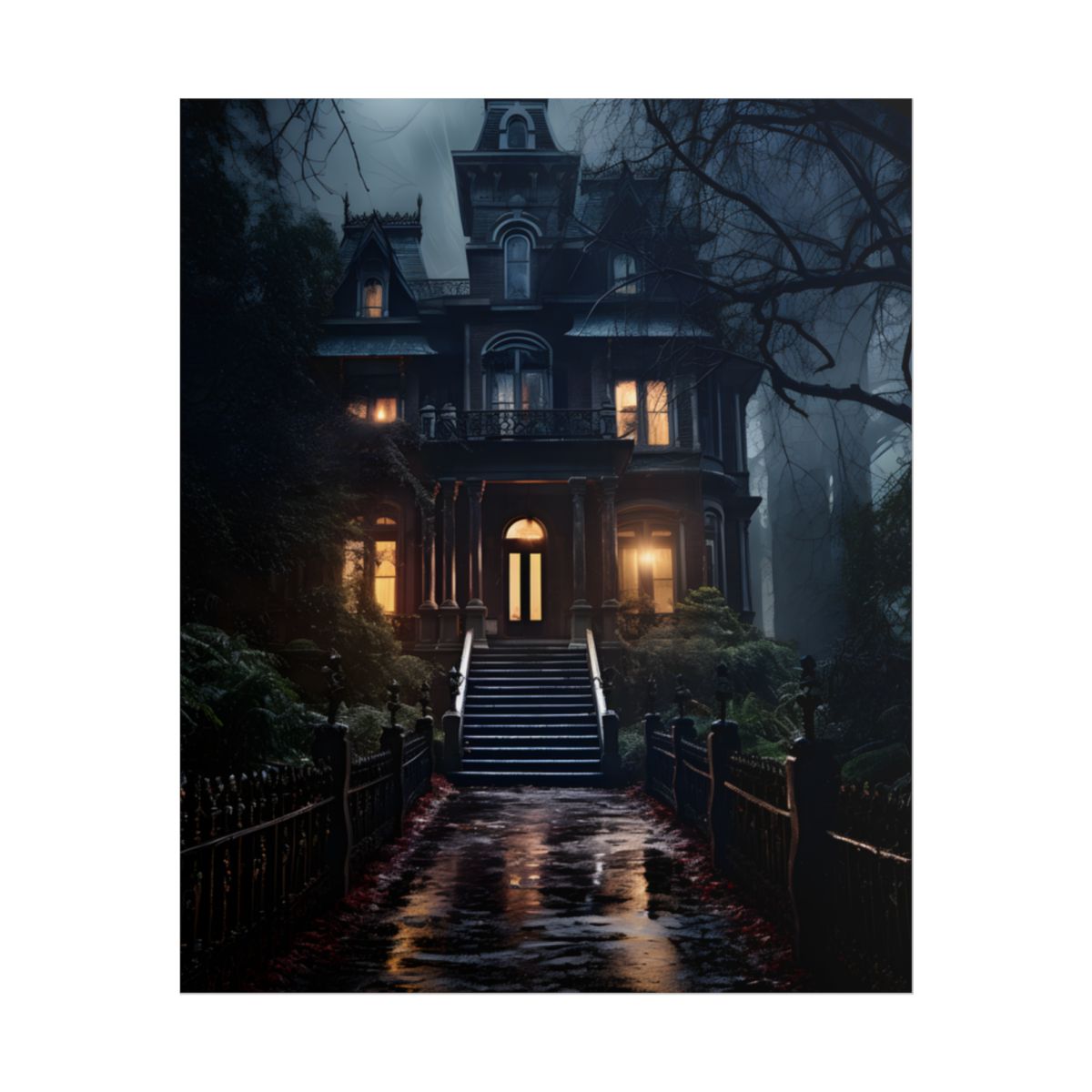 Ethereal Victorian Mansion at Dusk: A Haunting Atmosphere - Poster