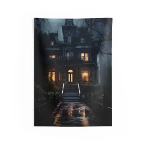 Victorian Mansion at Night Wall Tapestry