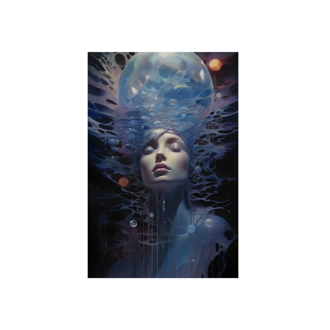 Ethereal Water Portrait: Woman Emerging from Mist - Metal Poster