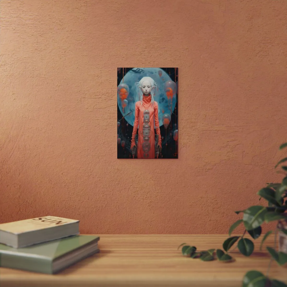 Ethereal Woman in Orange: Dreamlike Bubble Portrait - Metal Poster