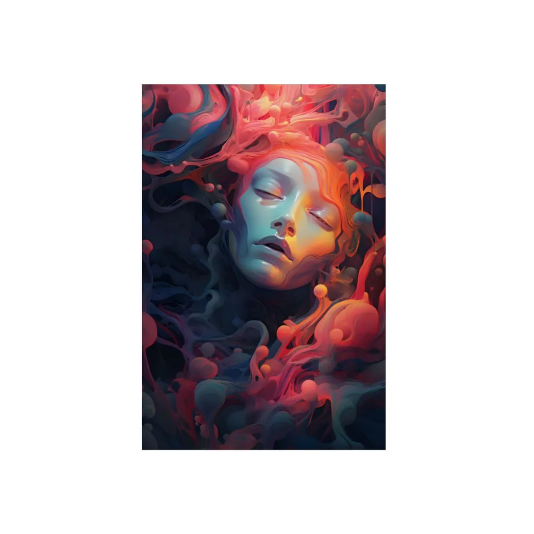 Ethereal Woman in Pink and Red: Abstract Portrait Art - Metal Poster