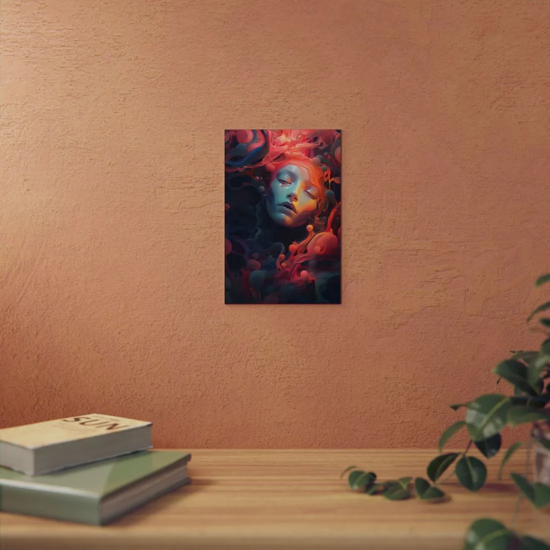 Ethereal Woman in Pink and Red: Abstract Portrait Art - Metal Poster