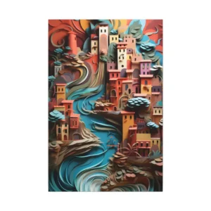 Paper Cut Hillside Village Canvas Print